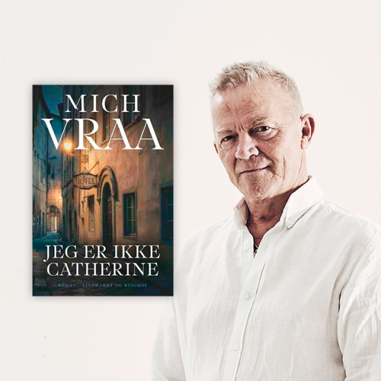 Portræt af Mich Vraa og bogforside Jeg er ikke cathrine